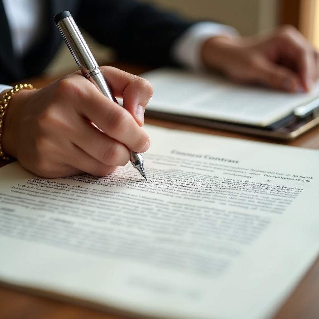 Close-up of a professional reviewing a real estate contract with annotations